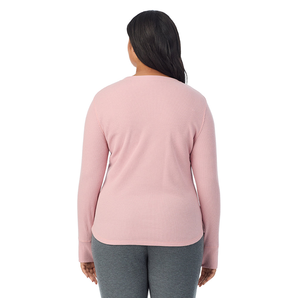 A Lady is wearing Dusty Pink Cozy Stretch Thermal Long Sleeve Crew PLUS