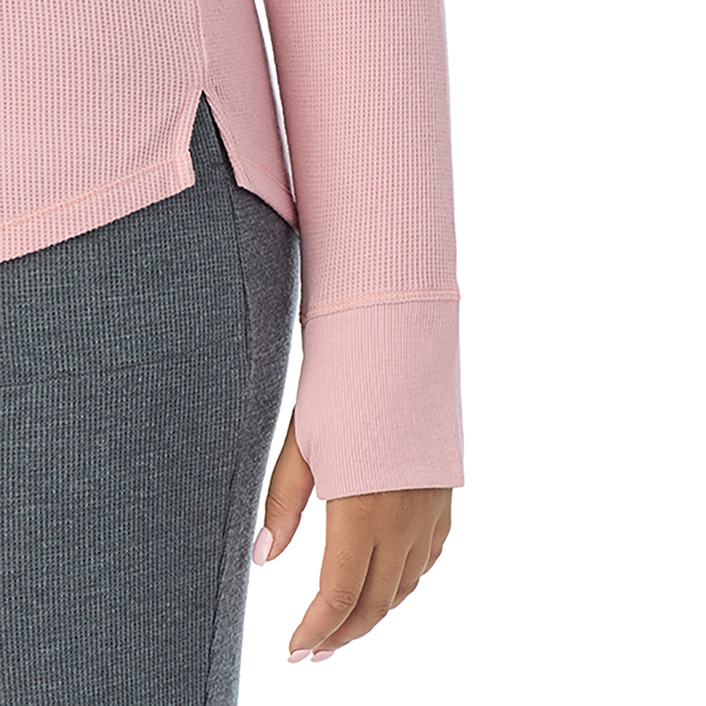 Dusty Pink; Model is wearing size 1X. She is 5'11", Bust 36", Waist 36.5", Hips 47.5"@ A Lady is wearing Dusty Pink Cozy Stretch Thermal Long Sleeve Crew PLUS