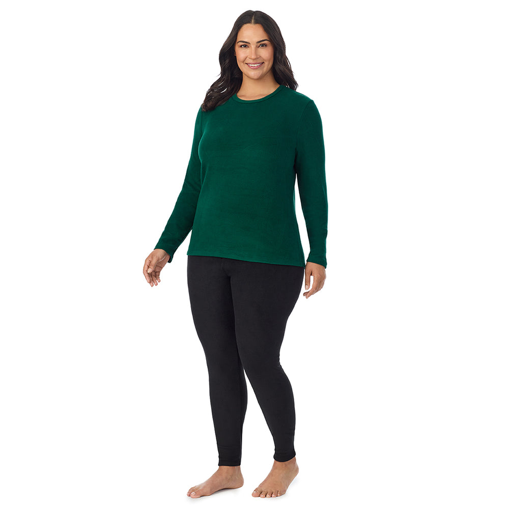 A Lady is wearing Evergreen Fleecewear With Stretch Long Sleeve Crew PLUS