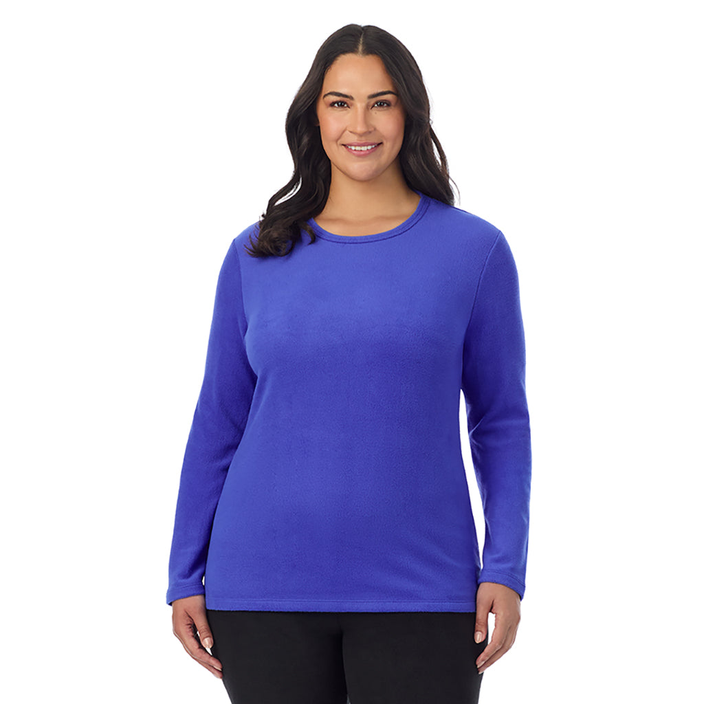  A Lady is wearing Dazzling Blue Fleecewear With Stretch Long Sleeve Crew PLUS