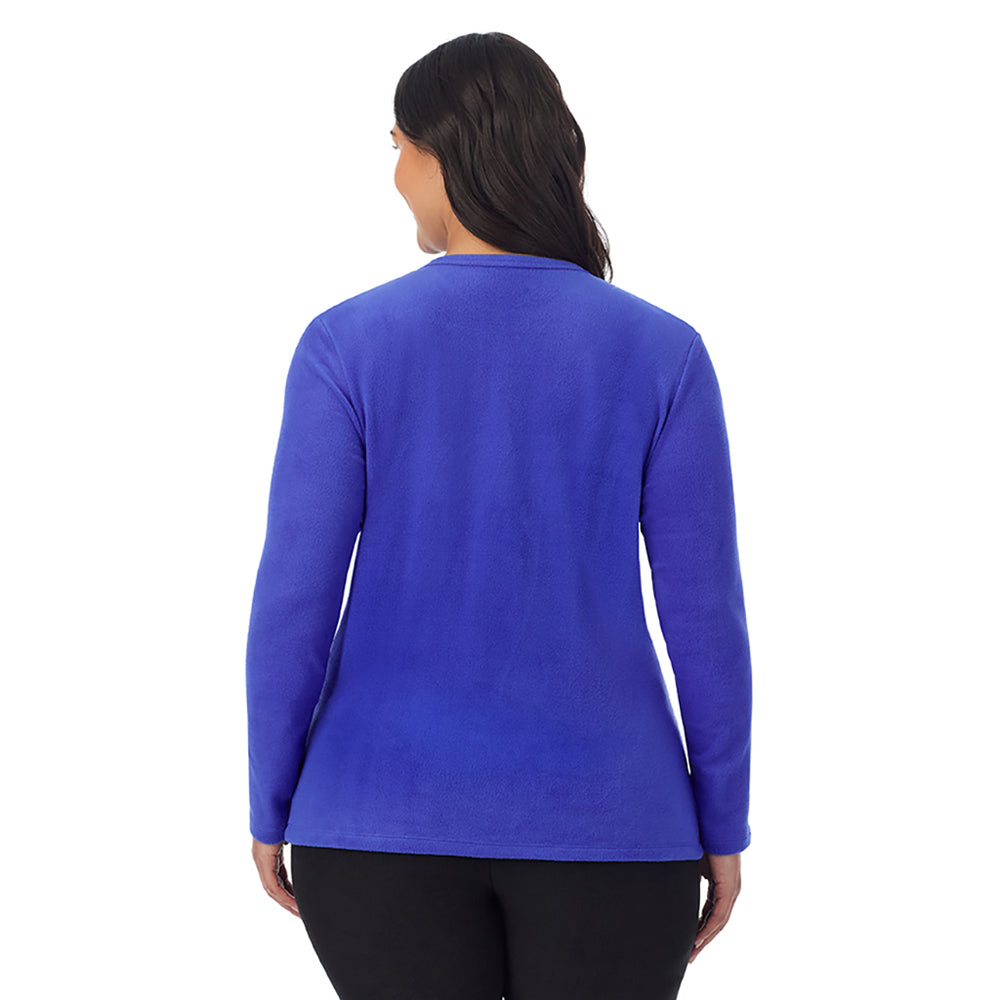 A Lady is wearing Dazzling Blue Fleecewear With Stretch Long Sleeve Crew PLUS