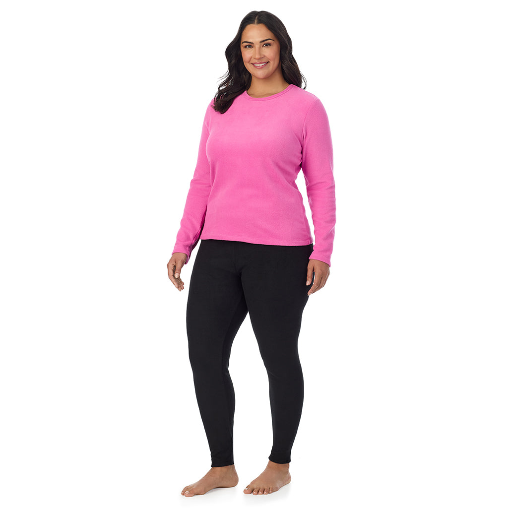 Fiji Pink; Model is wearing size 1X. She is 5'10", Bust 40", Waist 33", Hips 47"@ A Lady is wearing Fiji Pink Fleecewear With Stretch Long Sleeve Crew PLUS