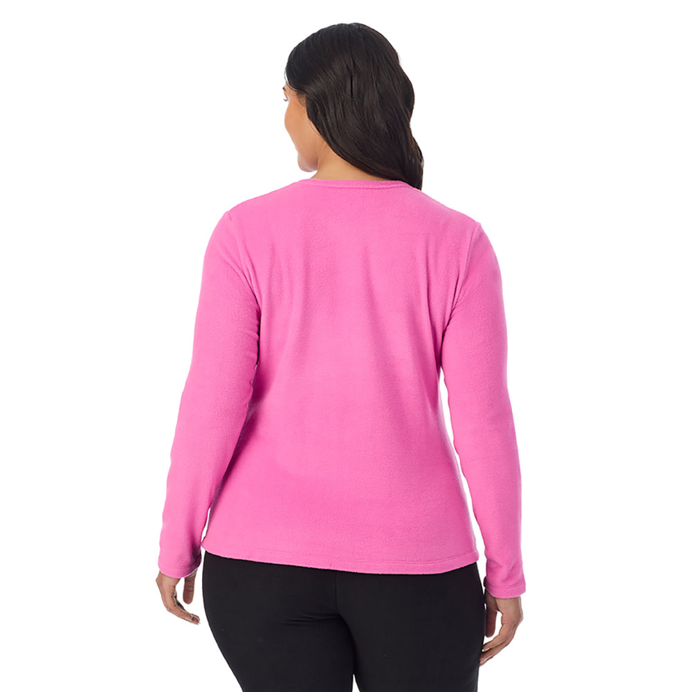 A Lady is wearing Fiji Pink Fleecewear With Stretch Long Sleeve Crew PLUS