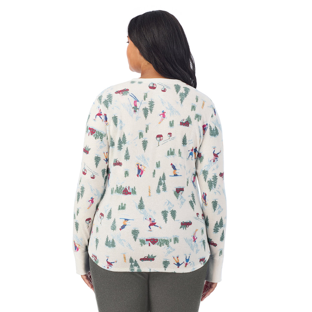A Lady is wearing Cozy Stretch Thermal Long Sleeve Crew PLUS