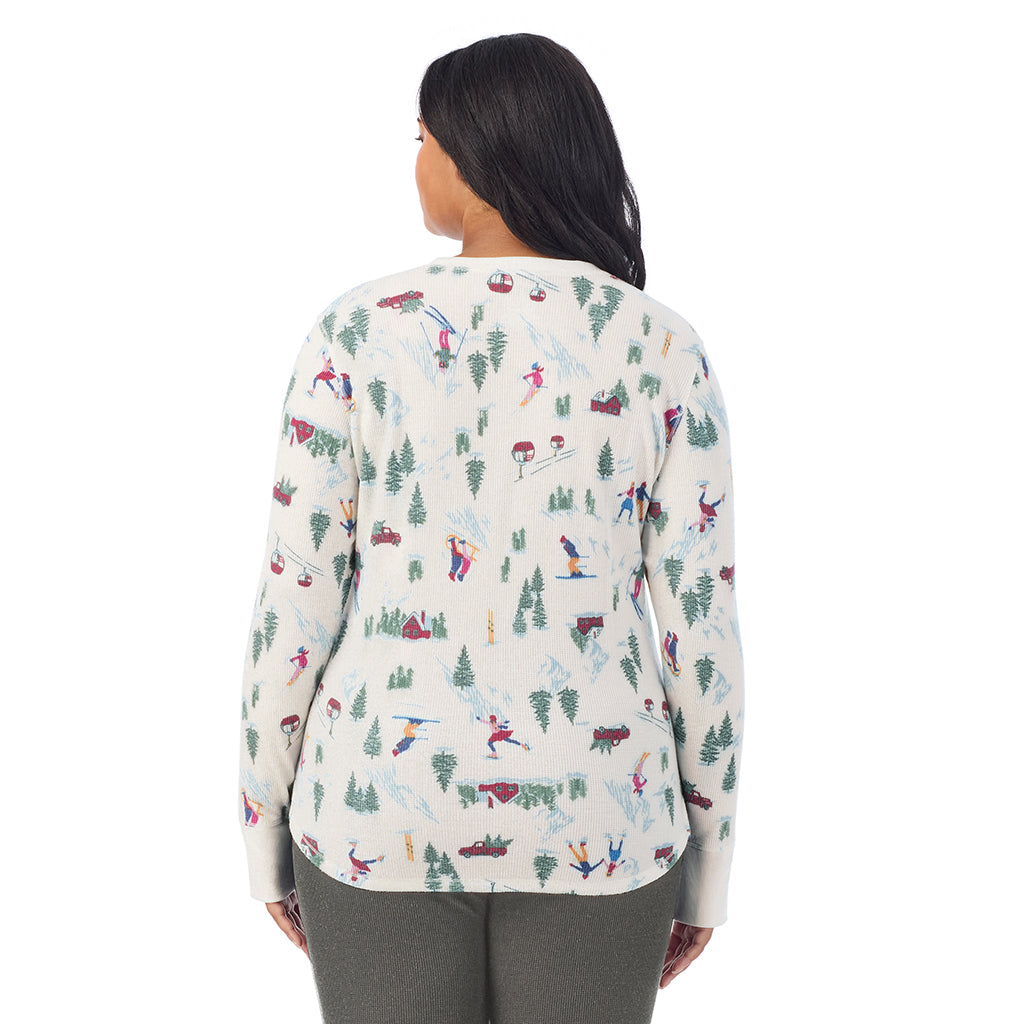  A Lady is wearing Cozy Stretch Thermal Long Sleeve Crew PLUS