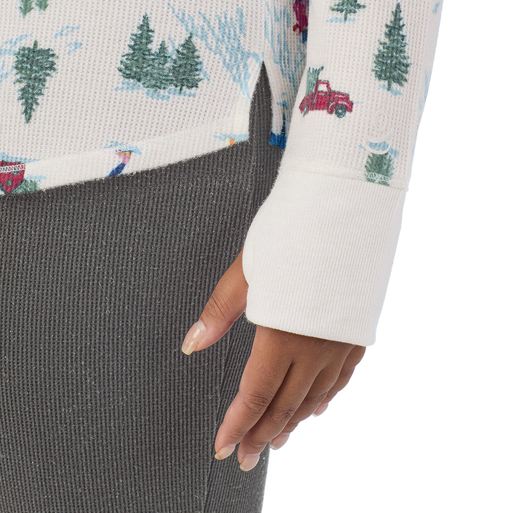 A Lady is wearing Cozy Stretch Thermal Long Sleeve Crew PLUS