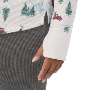  A Lady is wearing Cozy Stretch Thermal Long Sleeve Crew PLUS