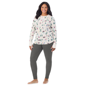  A Lady is wearing Cozy Stretch Thermal Long Sleeve Crew PLUS