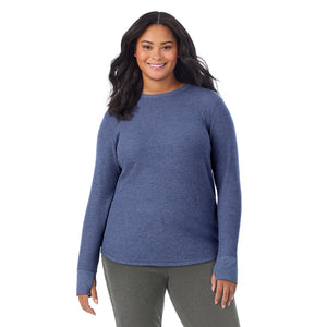  A Lady is wearing Cozy Stretch Thermal Long Sleeve Crew PLUS