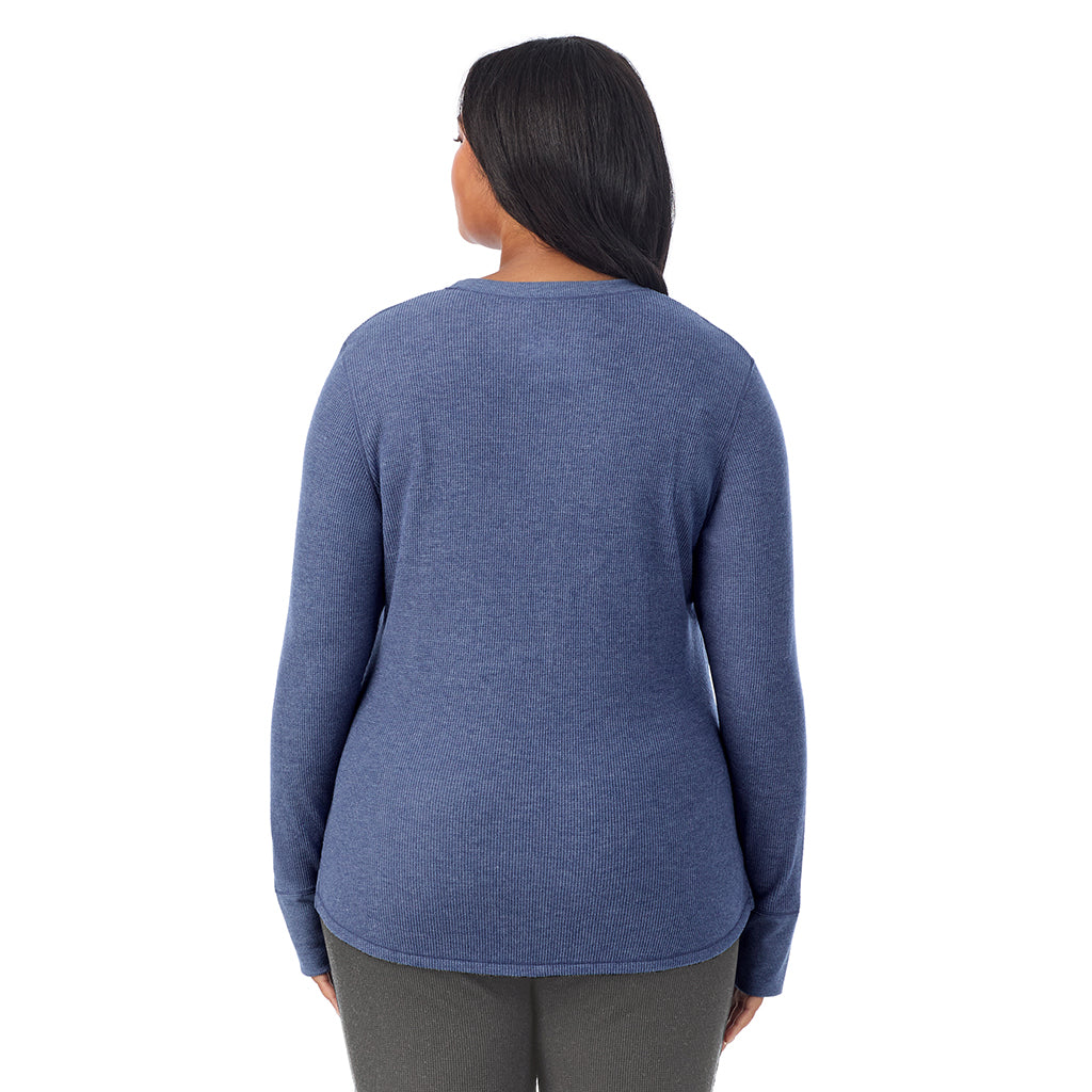  A Lady is wearing Cozy Stretch Thermal Long Sleeve Crew PLUS