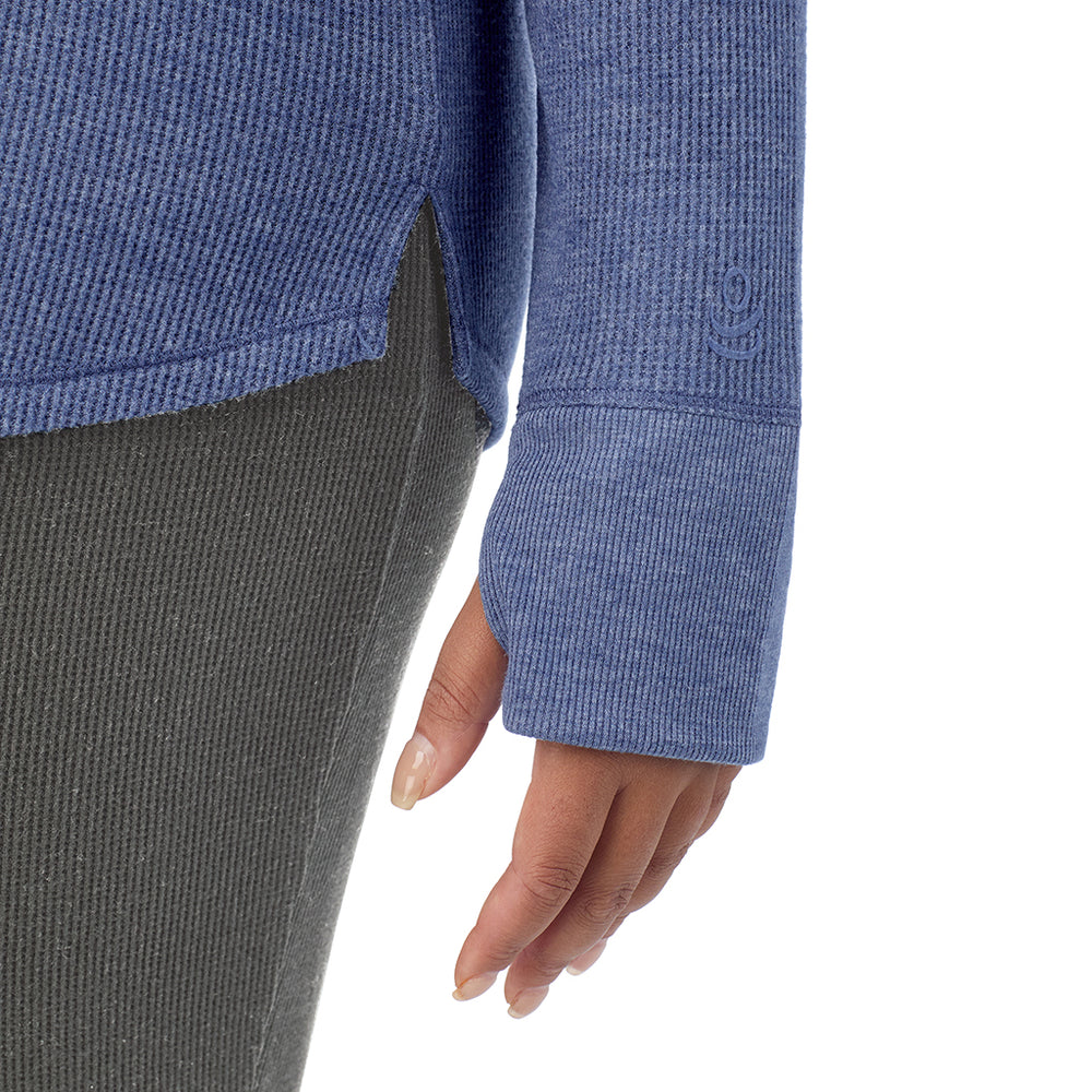 A Lady is wearing Cozy Stretch Thermal Long Sleeve Crew PLUS