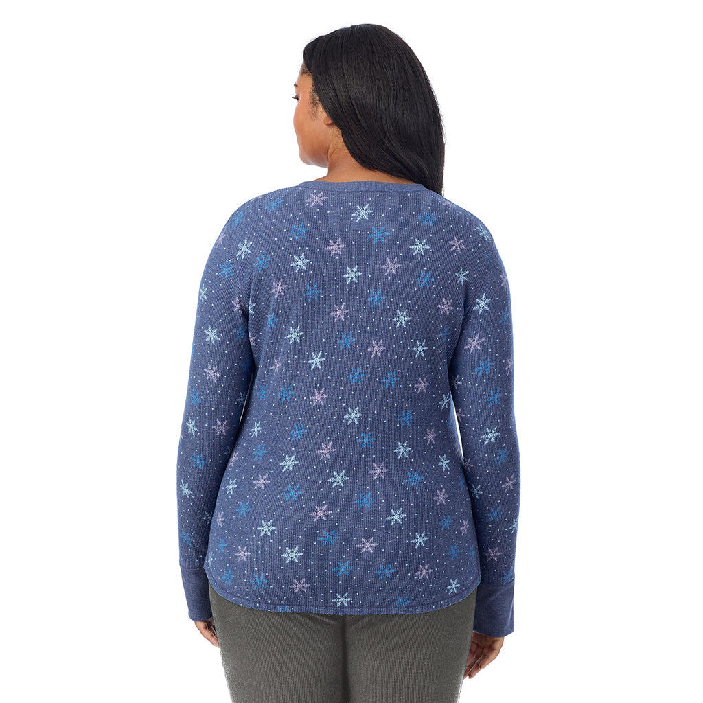  A Lady is wearing Cozy Stretch Thermal Long Sleeve Crew PLUS