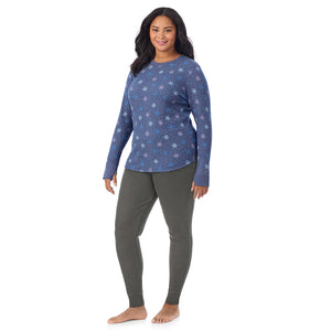  A Lady is wearing Cozy Stretch Thermal Long Sleeve Crew PLUS