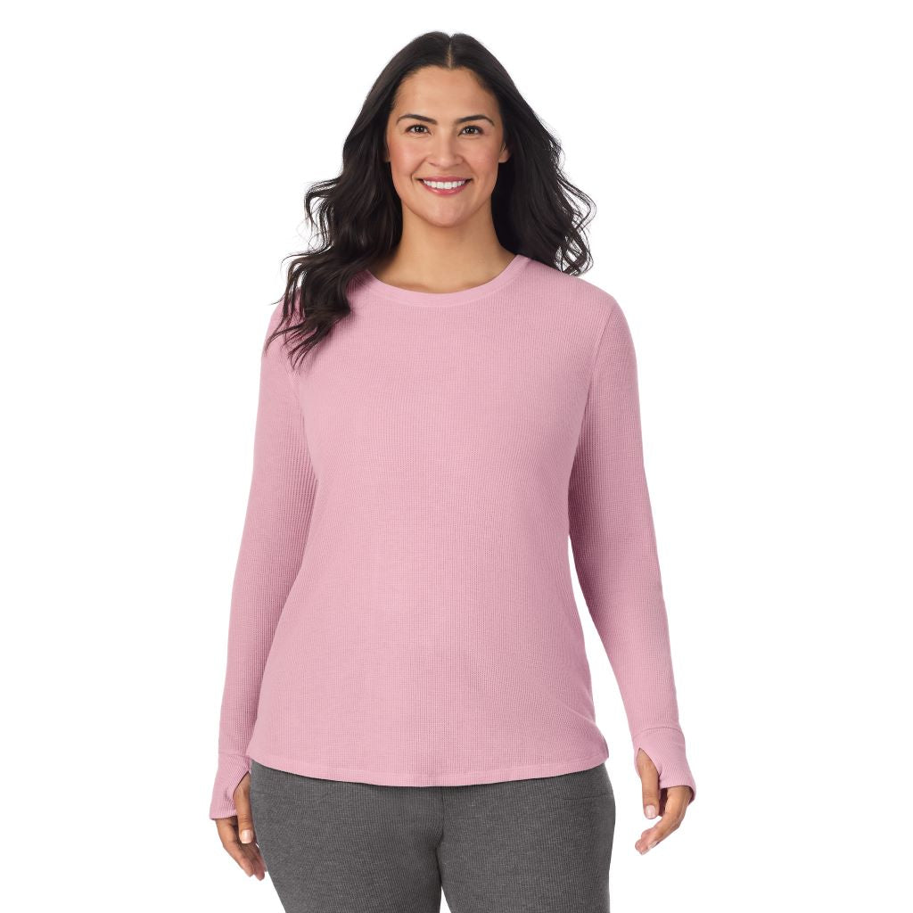  A Lady is wearing Cozy Stretch Thermal Long Sleeve Crew PLUS