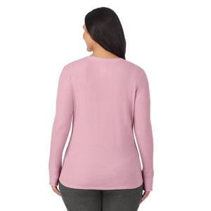  A Lady is wearing Cozy Stretch Thermal Long Sleeve Crew PLUS