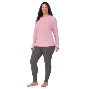  A Lady is wearing Cozy Stretch Thermal Long Sleeve Crew PLUS