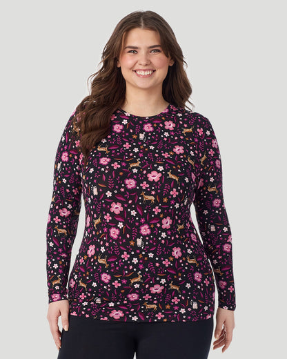  A Plus size lady wearing Black Woodland Softwear With Stretch Long Sleeve Crew PLUS in a front view pose