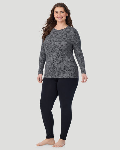  A Plus size lady wearing Charcoal Polka Dot Softwear With Stretch Long Sleeve Crew PLUS in a front view standing pose