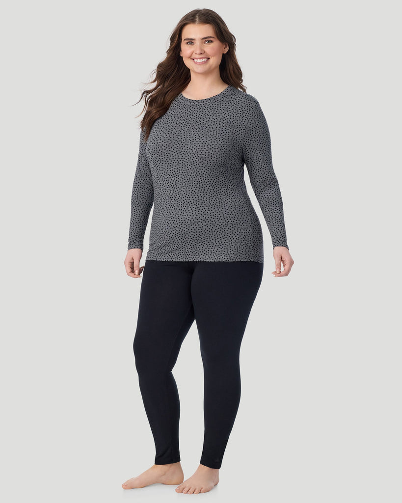  A Plus size lady wearing Charcoal Polka Dot Softwear With Stretch Long Sleeve Crew PLUS in a front view standing pose