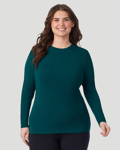  A Plus size lady wearing Deep Emerald Softwear With Stretch Long Sleeve Crew PLUS in a front view pose