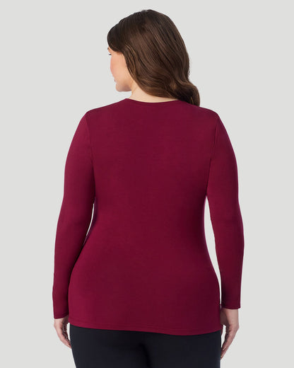  A Plus size lady wearing Scarlet Softwear With Stretch Long Sleeve Crew PLUS in a back view pose