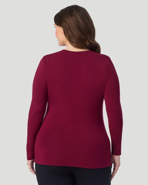  A Plus size lady wearing Scarlet Softwear With Stretch Long Sleeve Crew PLUS in a back view pose