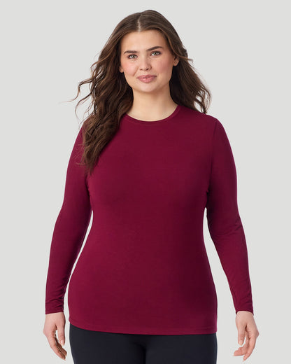  A Plus size lady wearing Scarlet Softwear With Stretch Long Sleeve Crew PLUS in a front view pose