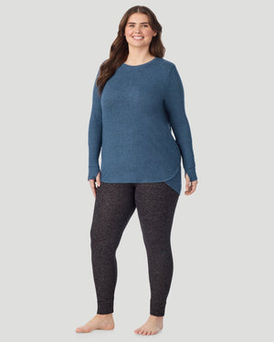  A plus size Lady wearing Deep Chambray SoftKnit Long Sleeve Crew PLUS in a front look standing view