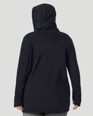 A plus size lady wearing Black Fleecewear with Stretch Wrap With Hood PLUS in a back view look