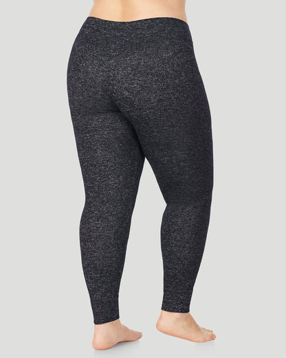 A lady wearing SoftKnit Legging PLUS in Marled Dark Charcoal back view back view