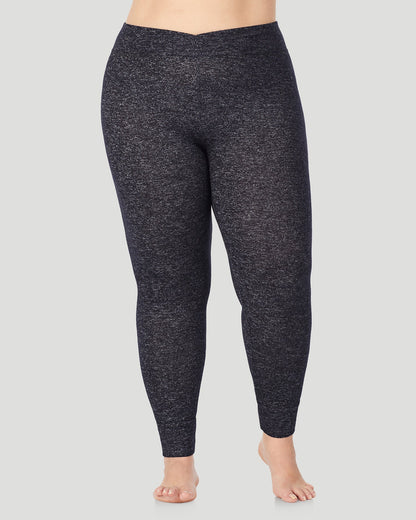 A lady wearing SoftKnit Legging PLUS in Marled Dark Charcoal  