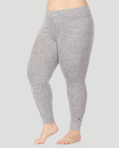 A lady wearing SoftKnit Legging PLUS in Marled Grey  