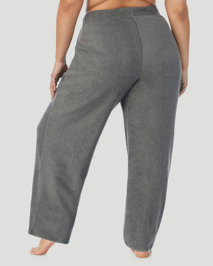 A lady wearing Fleecewear With Stretch Lounge Pant PLUS in Charcoal Heather back view back view