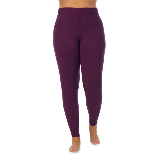Purple Beet Heather;Model is wearing size 1X. She is 5’11”, Bust 36”, Waist 36.5”, Hips 47.5”.@A lady wearing Ultra Cozy Legging PLUS