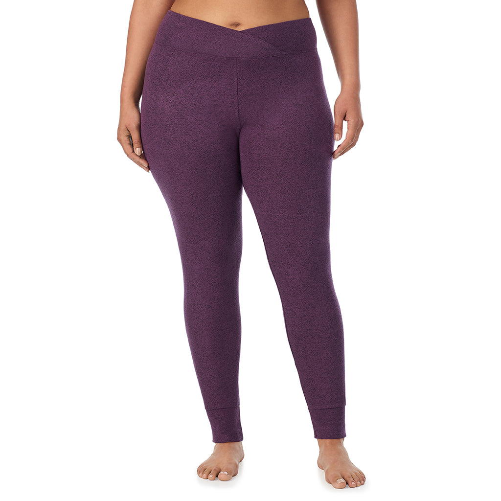 Marled Boysenberry; Model is wearing size 1X. She is 5'10", Bust 40", Waist 33", Hips 47"@ A Lady is wearing Marled Boysenberry Soft Knit Legging PLUS