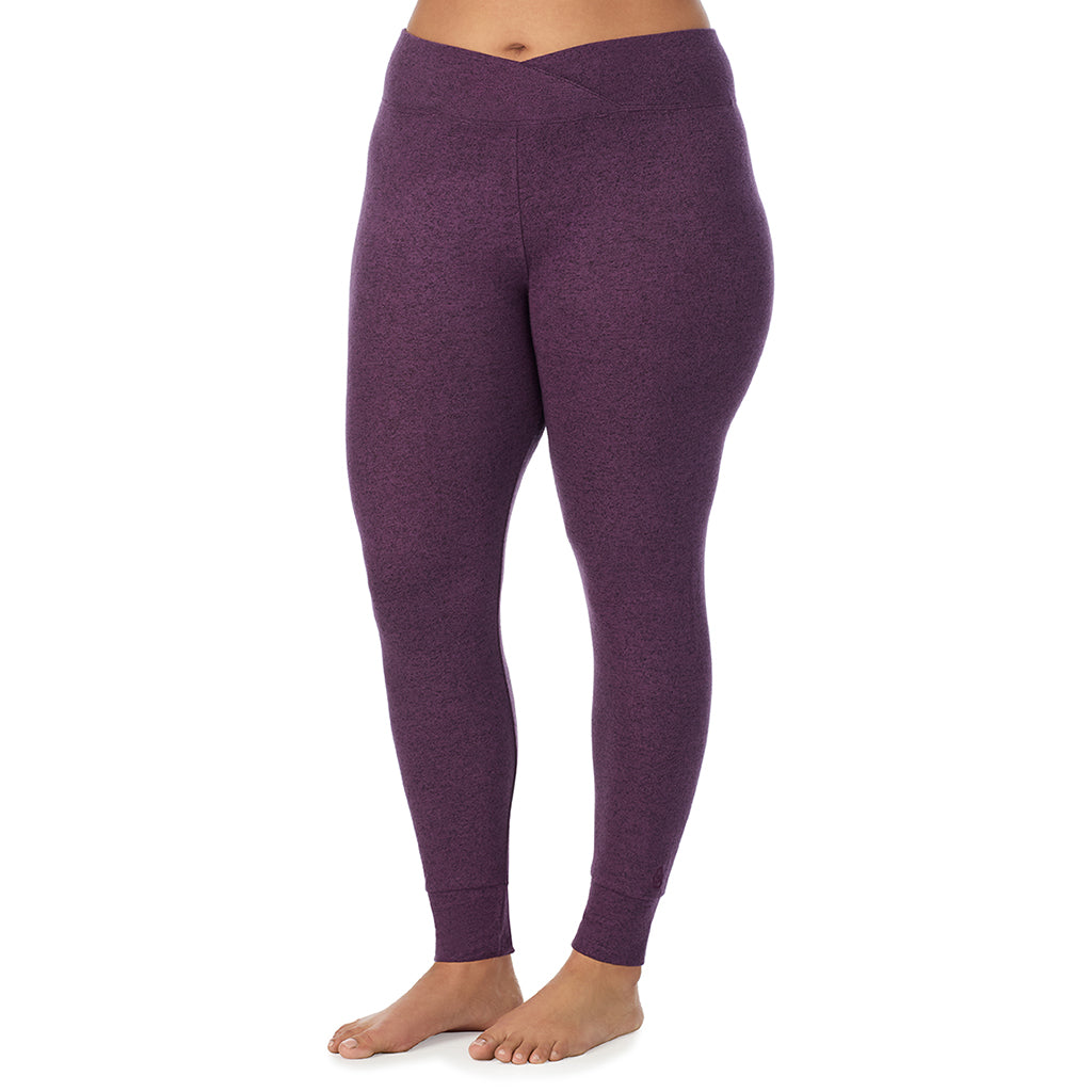  A Lady is wearing Marled Boysenberry Soft Knit Legging PLUS