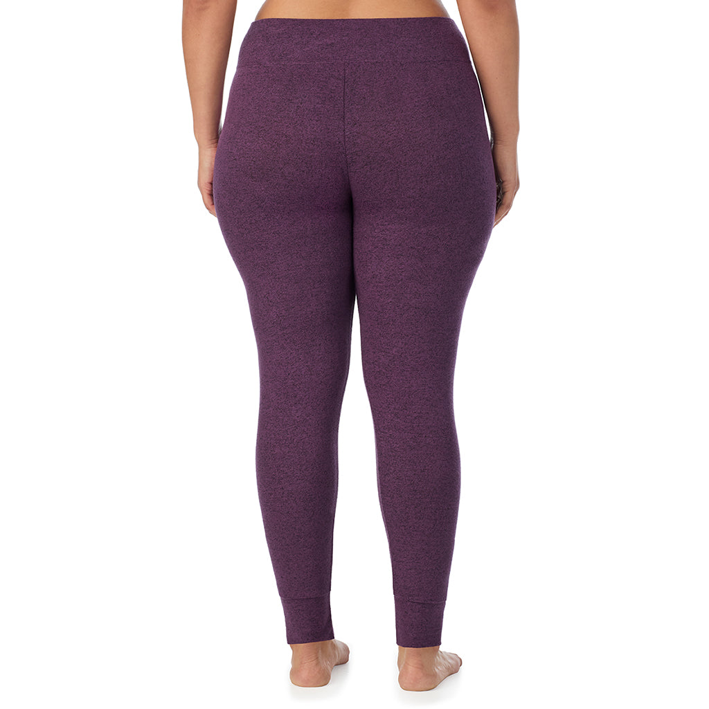 Marled Boysenberry; Model is wearing size 1X. She is 5'10", Bust 40", Waist 33", Hips 47"@ A Lady is wearing Marled Boysenberry Soft Knit Legging PLUS