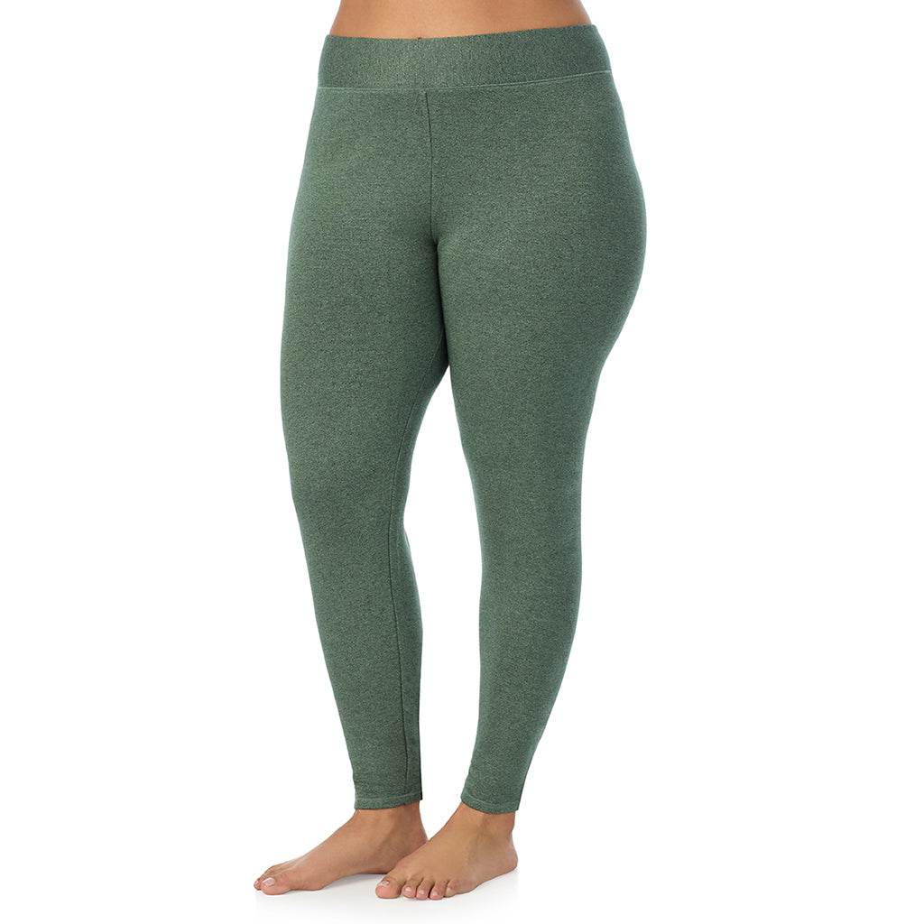 Soft Olive Heather;Model is wearing size 1X. Model is wearing size 1X. She is 5'10", Bust 40", Waist 33", Hips 47".@A lady wearing soft olive heather Ultra Cozy Legging PLUS