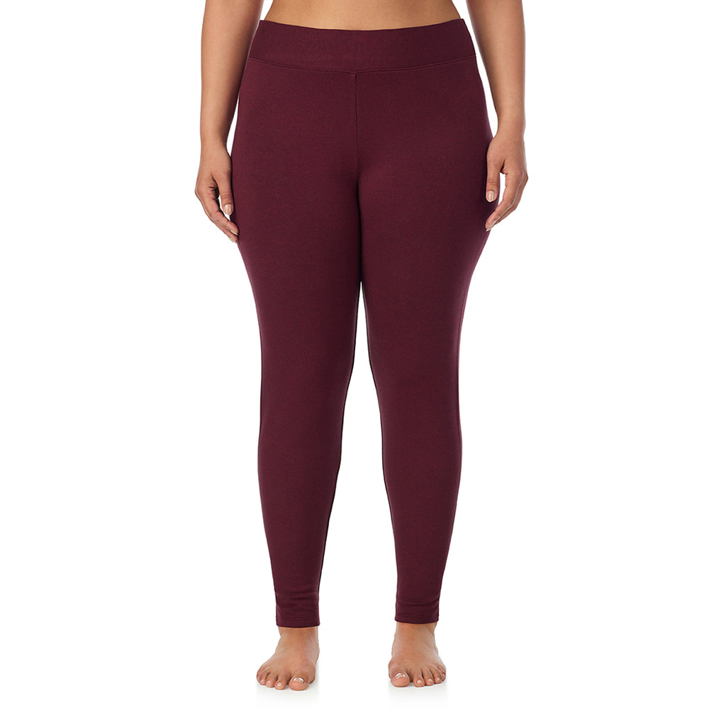 A lady wearing cabernet heather Ultra Cozy Legging PLUS