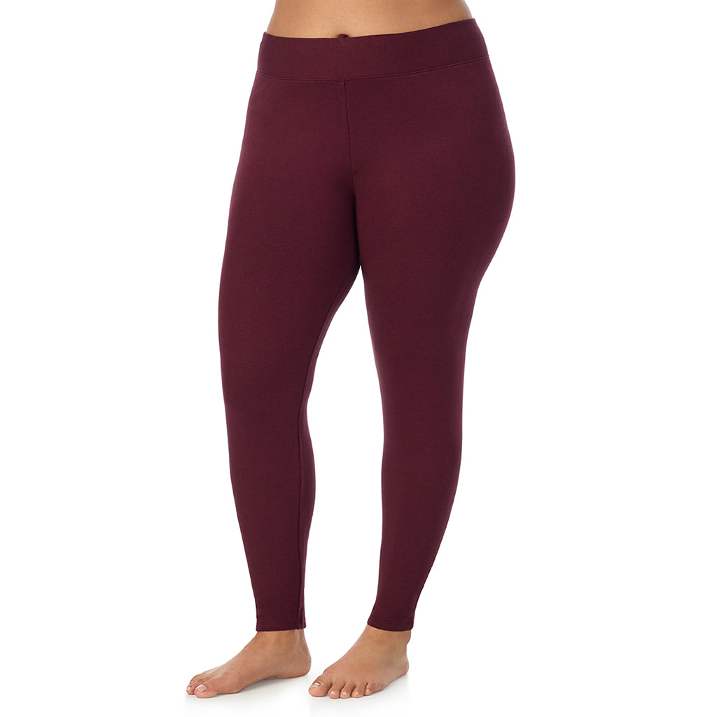 Cabernet Heather;Model is wearing size 1X. Model is wearing size 1X. She is 5'10", Bust 40", Waist 33", Hips 47".@A lady wearing cabernet heather Ultra Cozy Legging PLUS