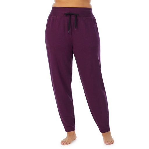 Purple Beet Heather:'Model is wearing size 1X. She is 5’11”, Bust 36”, Waist 36.5”, Hips 47.5”.@A lady wearing Ultra Cozy Jogger PLUS