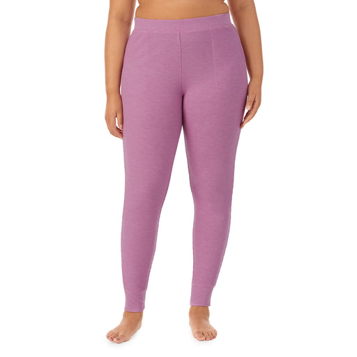 Mulberry Mist Heather;Model is wearing size 1X. She is 5’11”, Bust 36”, Waist 36.5”, Hips 47.5”. @A lady wearing a Mulberry Mist Heather legging plus.