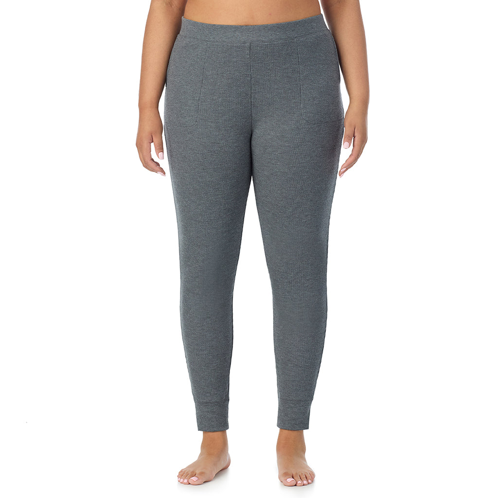 Stone Grey Heather; Model is wearing size 1X. She is 5'11", Bust 36", Waist 36.5", Hips 47.5"@ A Lady is wearing a Stone Grey Heather Cozy Stretch Thermal Legging PLUS