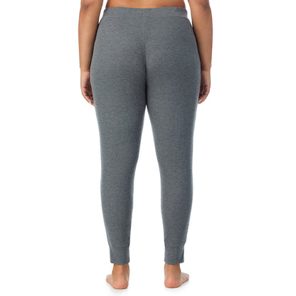 Stone Grey Heather; Model is wearing size 1X. She is 5'11", Bust 36", Waist 36.5", Hips 47.5"@ A Lady is wearing a Stone Grey Heather Cozy Stretch Thermal Legging PLUS