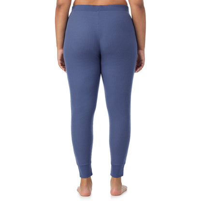 Smoke Blue; Model is wearing size 1X. She is 5'11", Bust 36", Waist 36.5", Hips 47.5"@ A Lady is wearing a Smoke Blue Cozy Stretch Thermal Legging PLUS