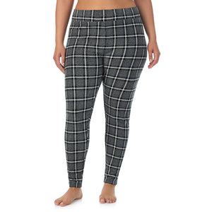  A Lady is wearing Grey Black Plaid Fleecewear With Stretch Legging PLUS !94% Recycled Polyester, 6% Spandex !