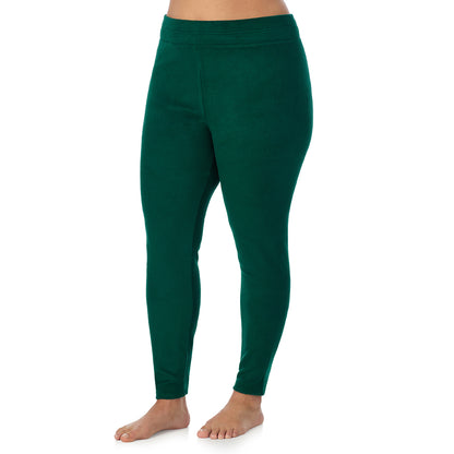 Evergreen; Model is wearing size 1X. She is 5'10", Bust 40", Waist 33", Hips 47"@ A Lady is wearing Evergreen Fleecewear With Stretch Legging PLUS !94% Recycled Polyester, 6% Spandex !