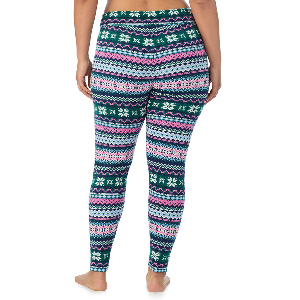  A Lady is wearing Green Pink Fairisle Fleecewear With Stretch Legging PLUS !94% Recycled Polyester, 6% Spandex !