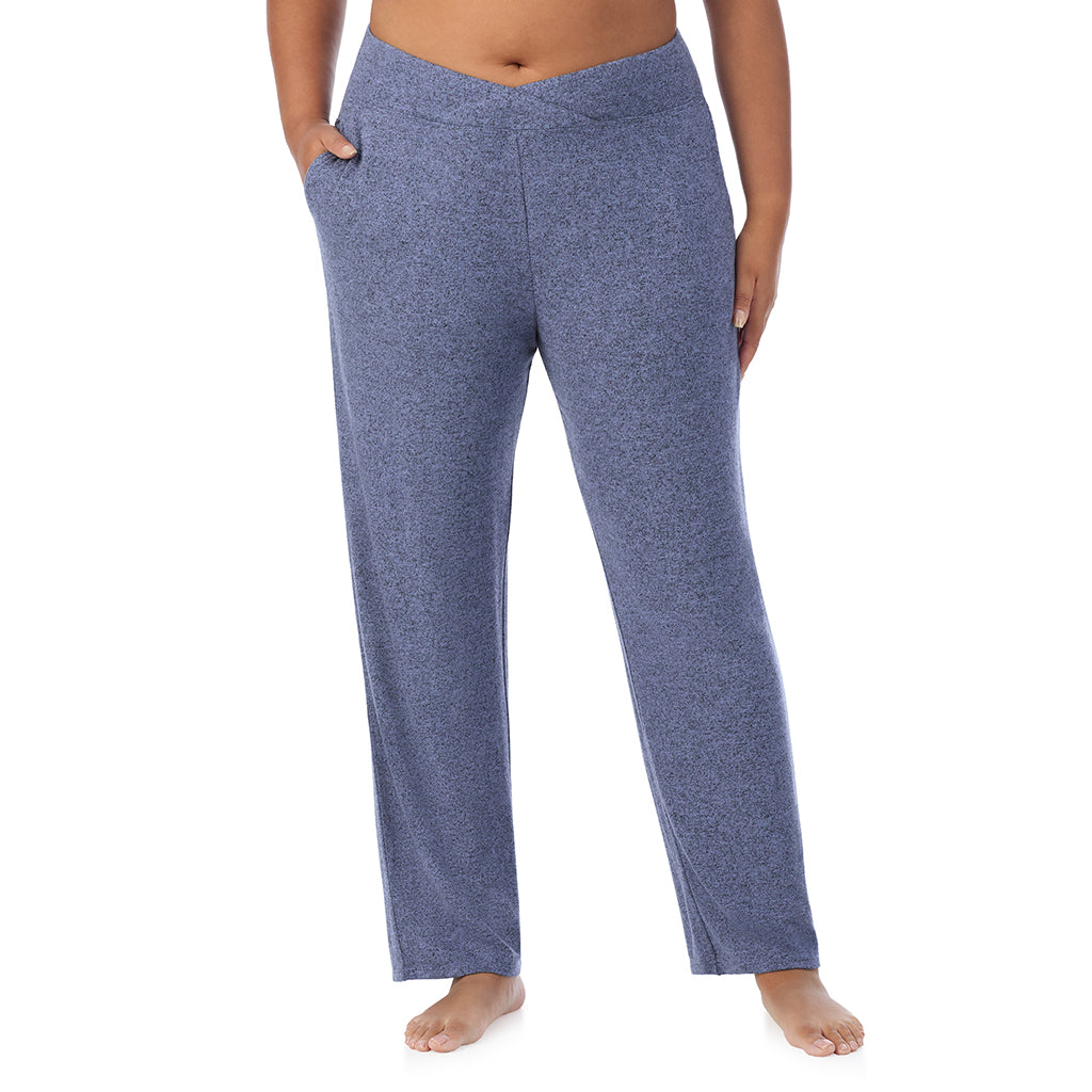 Marled Velvet Blue; Model is wearing size 1X. She is 5'11", Bust 36", Waist 36.5", Hips 47.5". @A lady wearing a Marled Velvet Blue lounge pant plus.