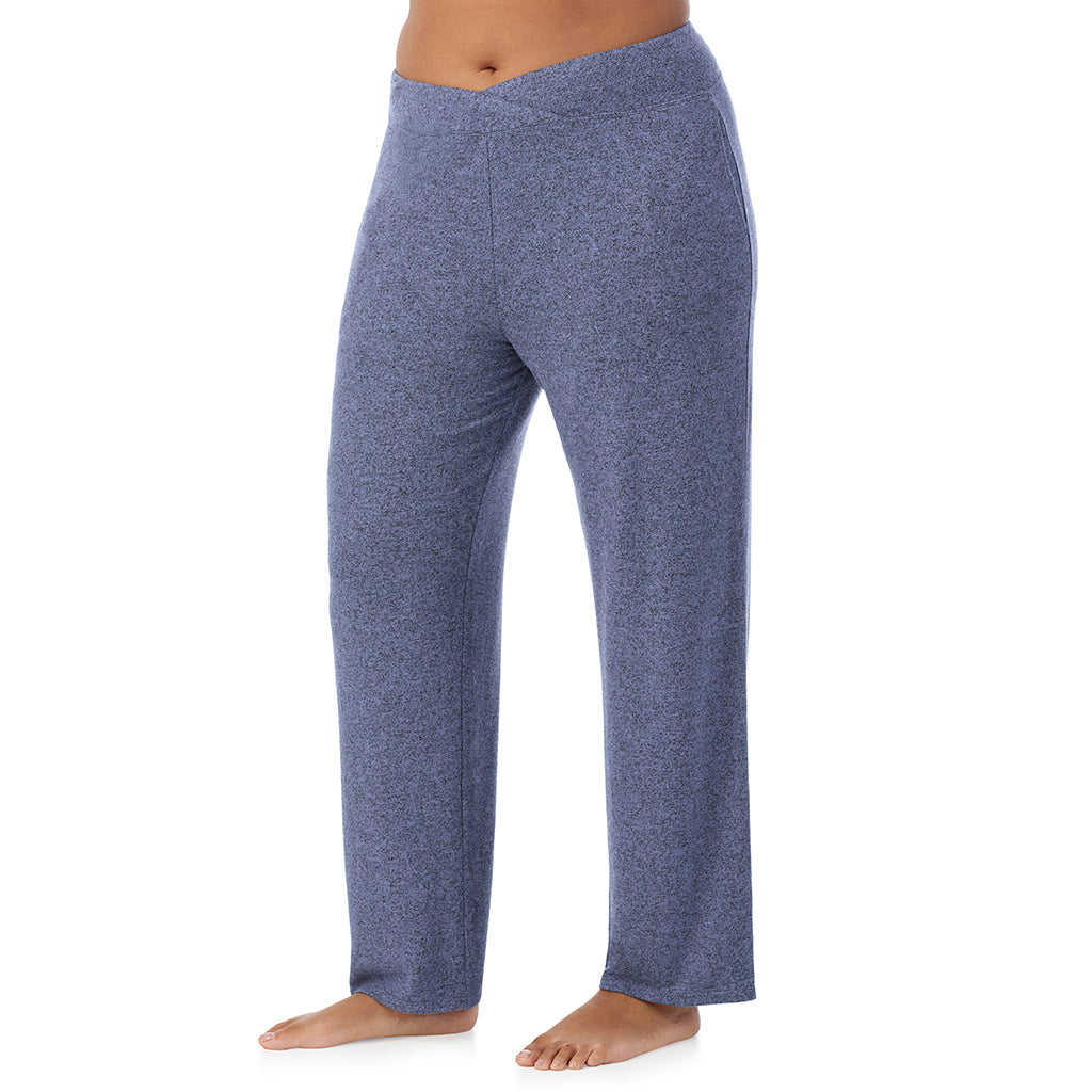 Marled Velvet Blue; Model is wearing size 1X. She is 5'11", Bust 36", Waist 36.5", Hips 47.5". @A lady wearing a Marled Velvet Blue lounge pant plus.